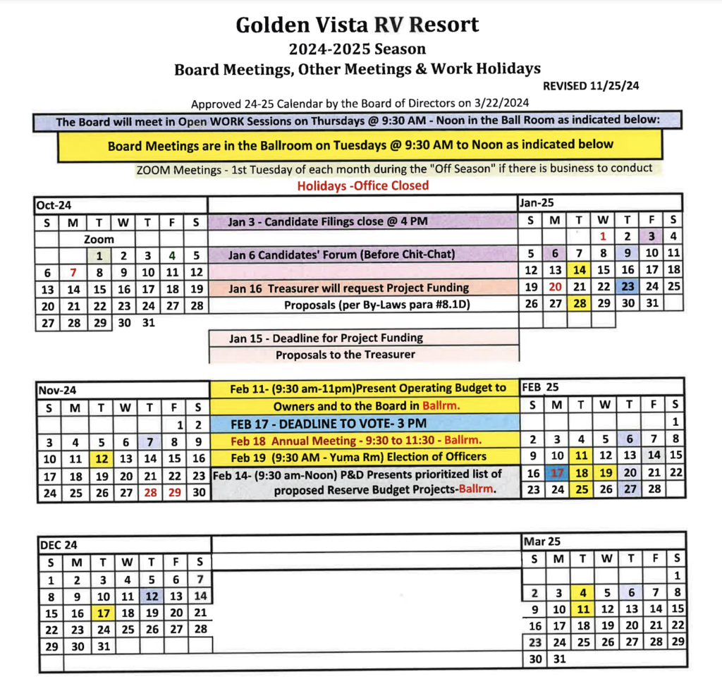 Board Meeting Schedule 2024-2025